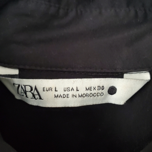 Zara Black Button Down Long Sleeve Cotton Pocket Tunic Shirt Women's Size L - Picture 4 of 7